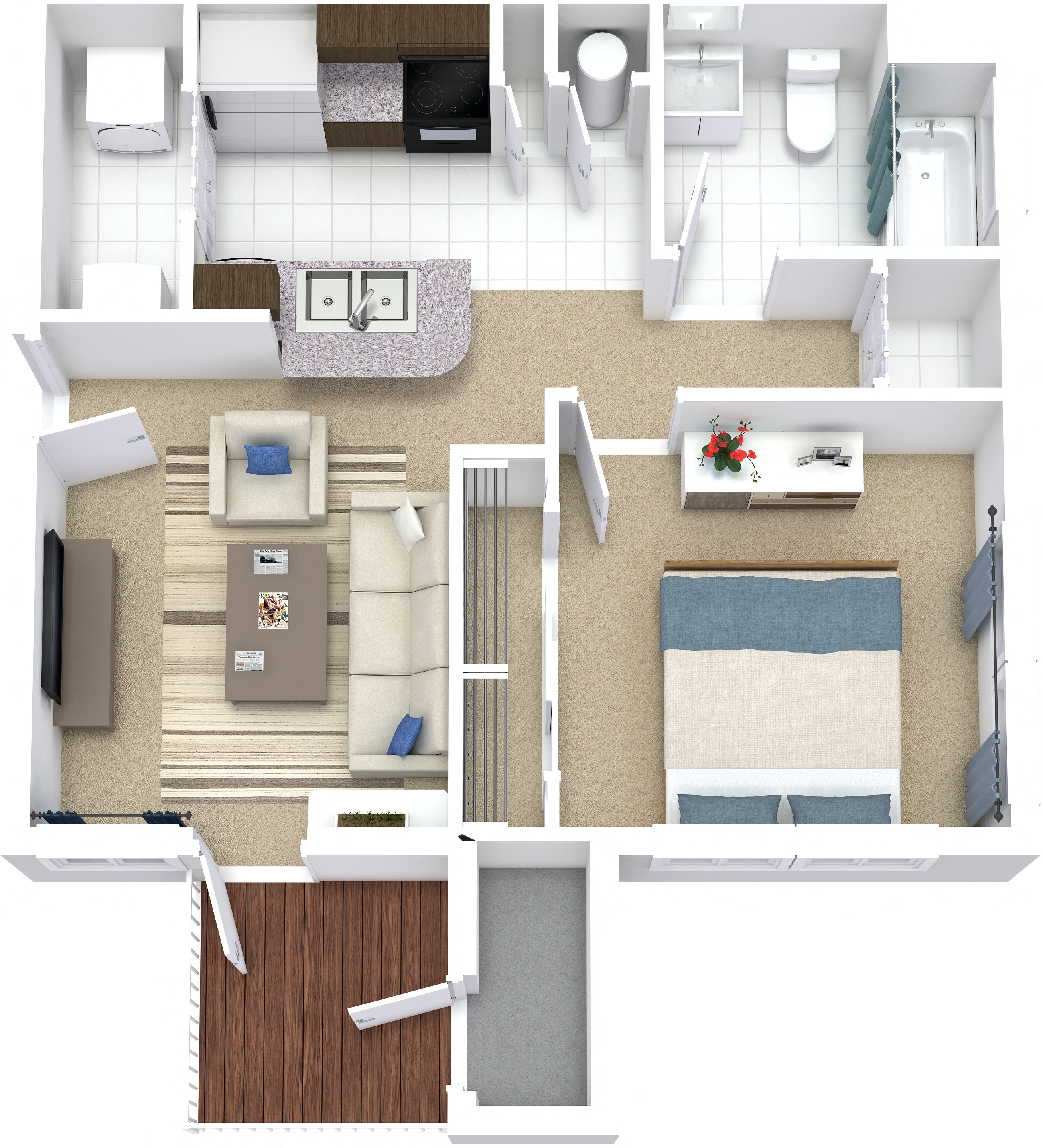 Floor plan for 1 bed, 1 bath, 625 sqft